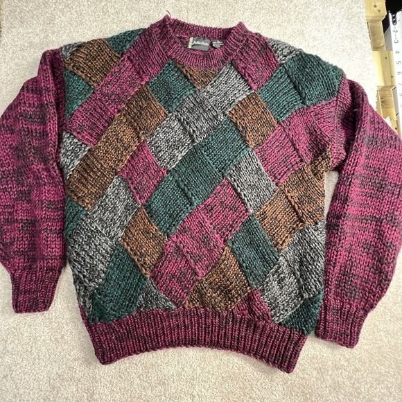 Vintage Justin Blake open weave Grandpa acrylic chunky knit sweater XL - Picture 1 of 5